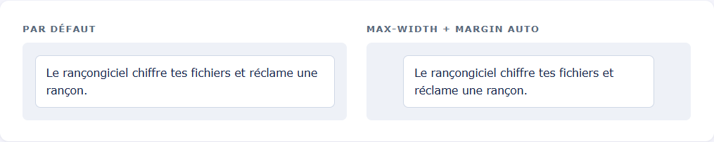 À gauche un bloc occupant toute la largeur ; à droite le même bloc, plus étroit et centré dans la page