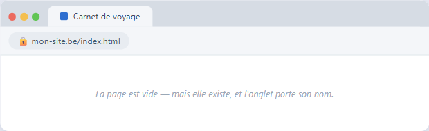 Un navigateur affichant une page vide dont l'onglet porte le titre « Carnet de voyage »