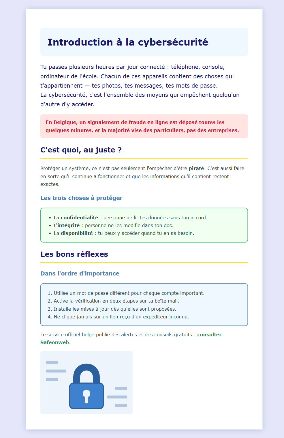 La page terminée : contenu centré dans une colonne blanche sur fond gris, titre en bleu marine, encadré jaune