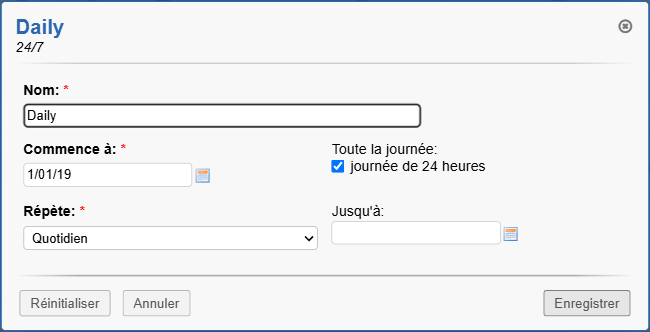 Entrée Daily du calendrier 24/7 : journée de 24 heures, répétition quotidienne