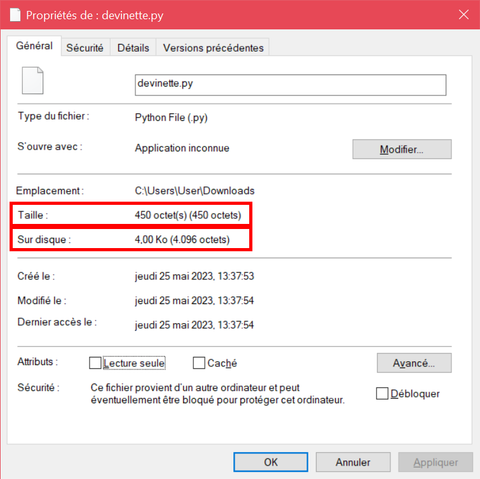 cluster fichier 4ko
