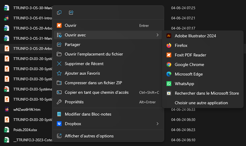 menu contextuel