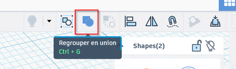 Bouton Regrouper en union dans la barre d'outils de TinkerCad