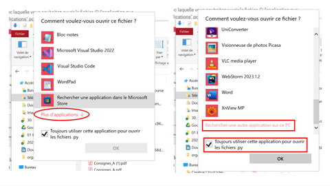explorer ouvrir avec choisir